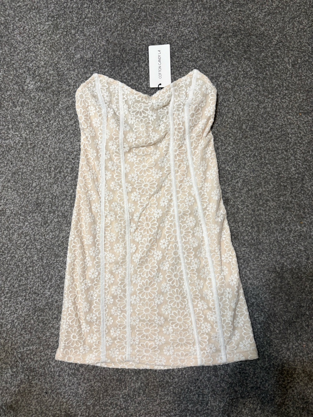 Cotton Candy Strapless Cream Lace Floral Dress